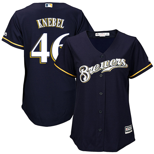 Brewers #46 Corey Knebel Navy Blue Alternate Women's Stitched MLB Jersey